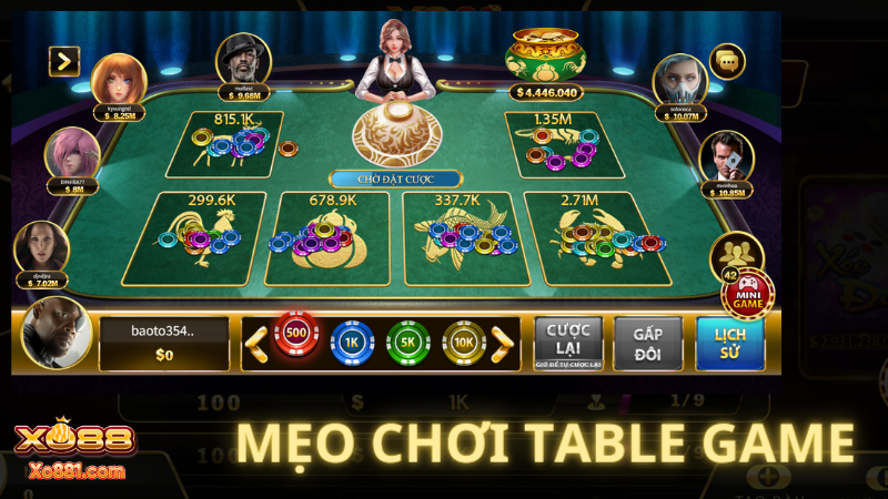 Mẹo chơi table games xo88 về bờ cho cược thủ