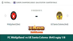 Soi kèo trận FC Midtjylland vs UE Santa Coloma 0h45 ngày 1/8 cùng Xo88